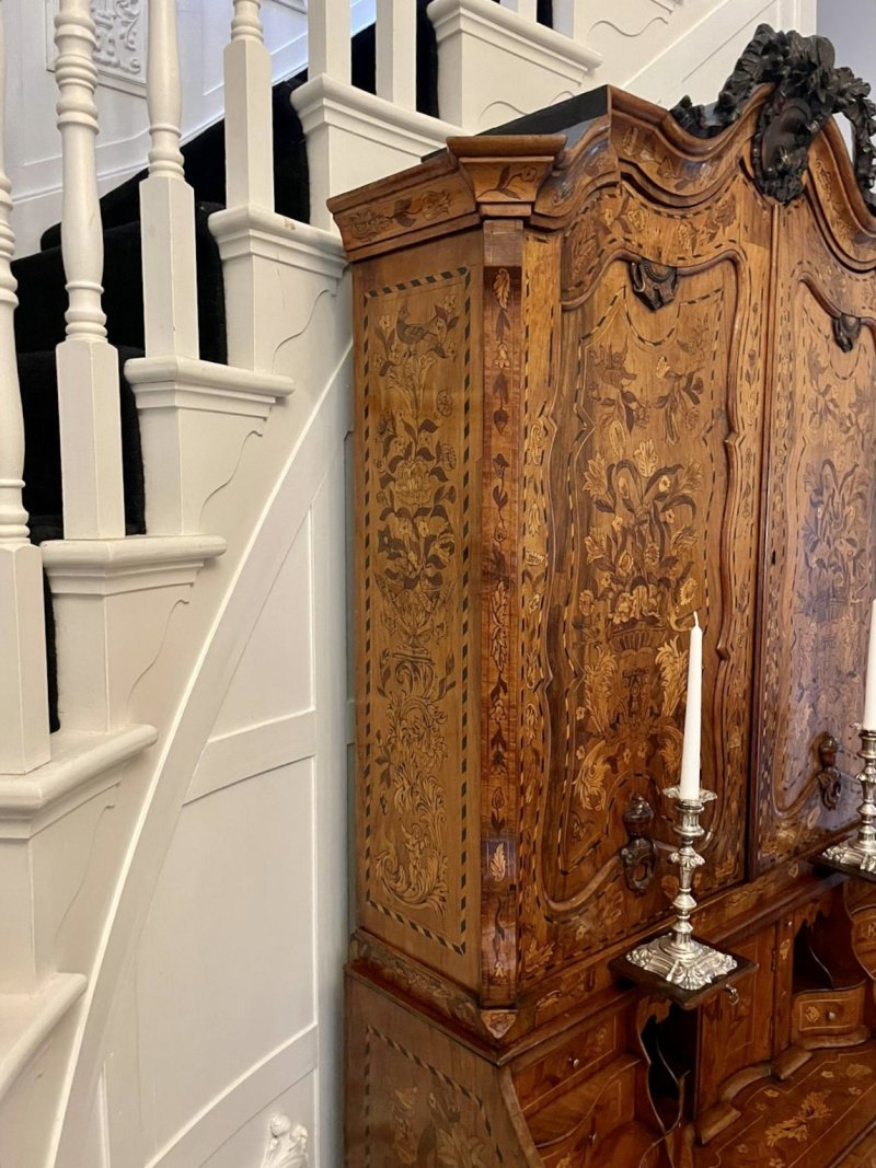 Outstanding Quality 18th Century Antique Dutch Marquetry Inlaid Burr Walnut Bureau Bookcase - Image 20